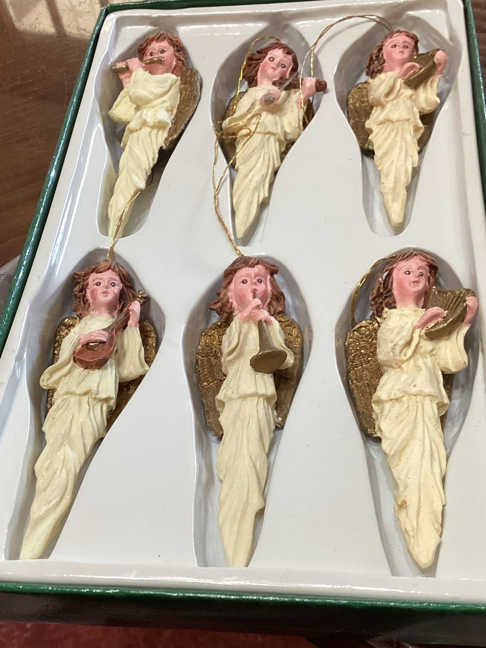 Classic Holiday Angel Ornament Set - Cream and Gold each with an instrument